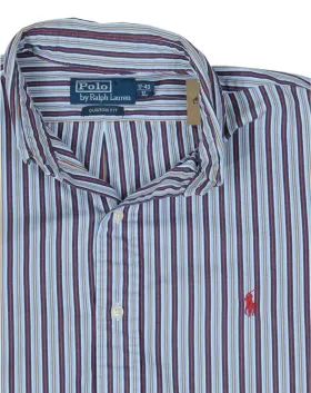 CAMISA POLO RALPH LAUREN HOMBRE BLANCO RAYAS AZUL MARINO Y BURDEOS
