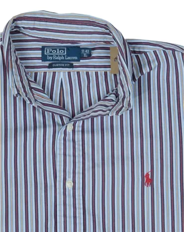 CAMISA POLO RALPH LAUREN HOMBRE BLANCO RAYAS AZUL MARINO Y BURDEOS