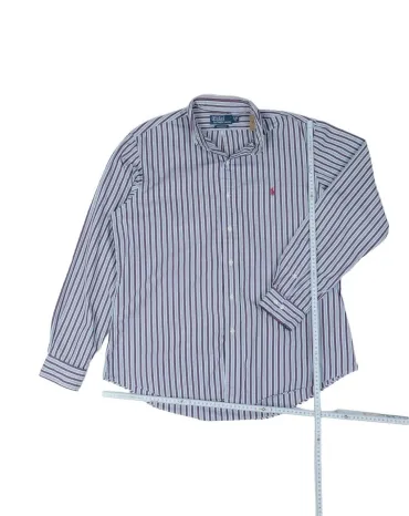 CAMISA POLO RALPH LAUREN HOMBRE BLANCO RAYAS AZUL MARINO Y BURDEOS