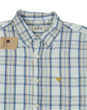 CAMISA AVIREX HOMBRE BLANCA CUADROS AZUL Y BEIGE