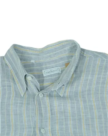 CAMISA CACHAREL DE MANGA CORTA PARA HOMBRE GRIS CLARO CON RAYAS BEIGE
