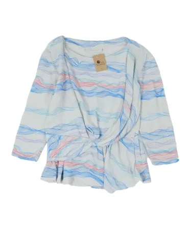 BLUSA CACHAREL MUJER BEIGE CON RAYAS AZUL Y ROSA