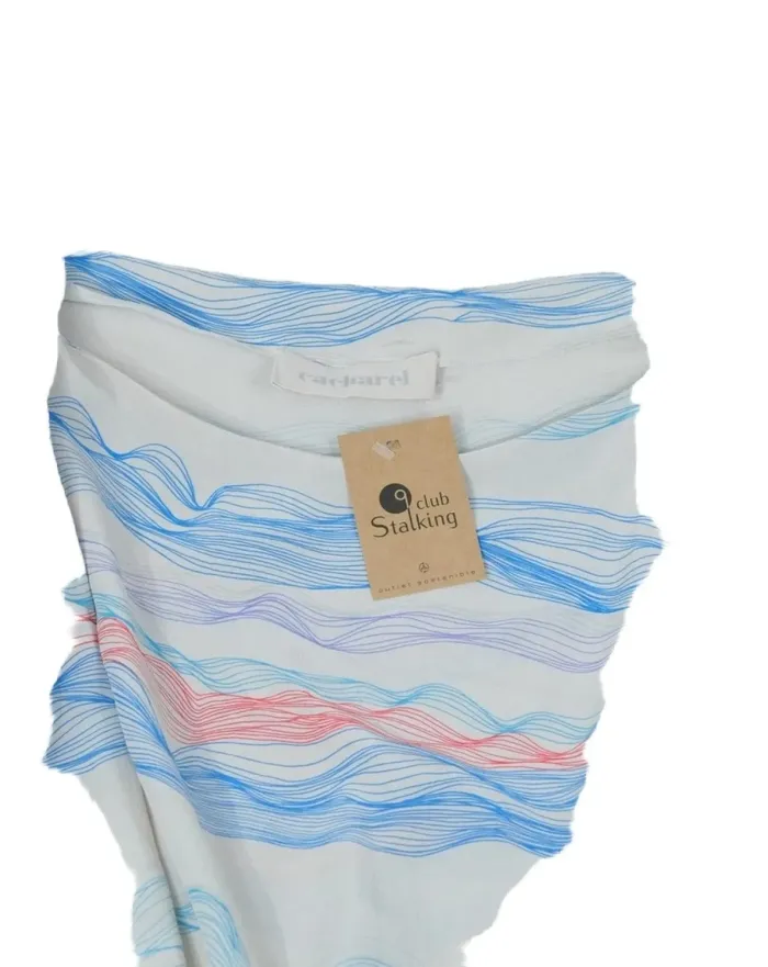 BLUSA CACHAREL MUJER BEIGE CON RAYAS AZUL Y ROSA