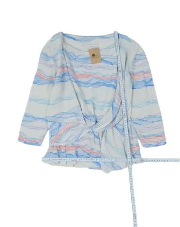 BLUSA CACHAREL MUJER BEIGE CON RAYAS AZUL Y ROSA