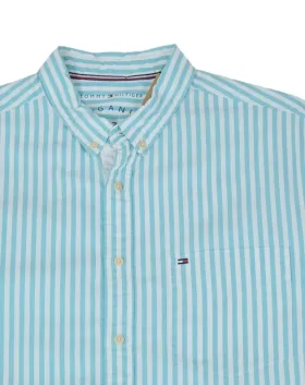 CAMISA TOMMY HILFIGER HOMBRE AZUL CLARO RAYAS BLANCAS