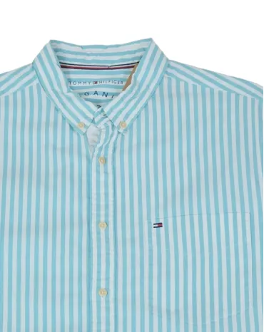 CAMISA TOMMY HILFIGER HOMBRE AZUL CLARO RAYAS BLANCAS