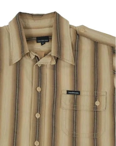 CAMISA CALVIN KLEIN HOMBRE BEIGE CON RAYAS MARRÓN