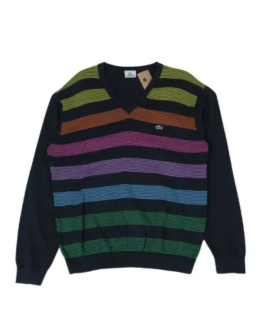 JERSEY CUELLO V LACOSTE HOMBRE AZUL MARINO RAYAS MULTICOLOR