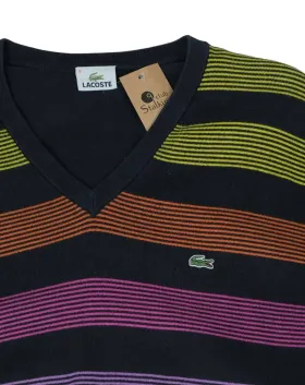 JERSEY CUELLO V LACOSTE HOMBRE AZUL MARINO RAYAS MULTICOLOR