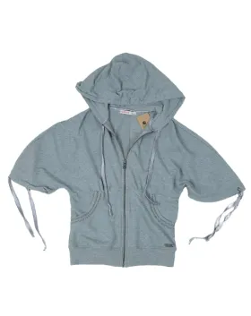 SUDADERA CORTA CON CAPUCHA MUJER GRIS CLARO