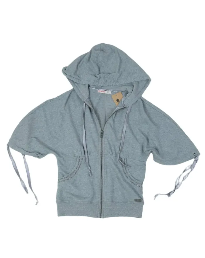 SUDADERA CORTA CON CAPUCHA MUJER GRIS CLARO