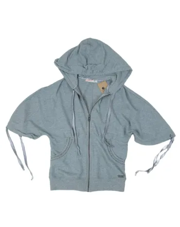 SUDADERA CORTA CON CAPUCHA MUJER GRIS CLARO