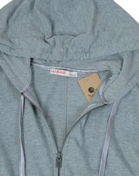 SUDADERA CORTA CON CAPUCHA MUJER GRIS CLARO