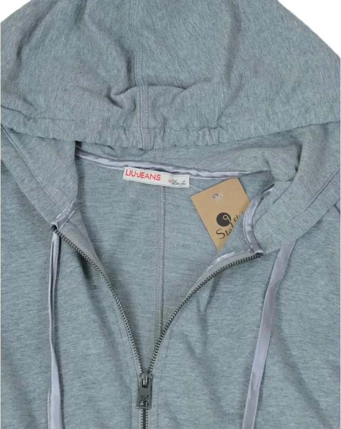 SUDADERA CORTA CON CAPUCHA MUJER GRIS CLARO