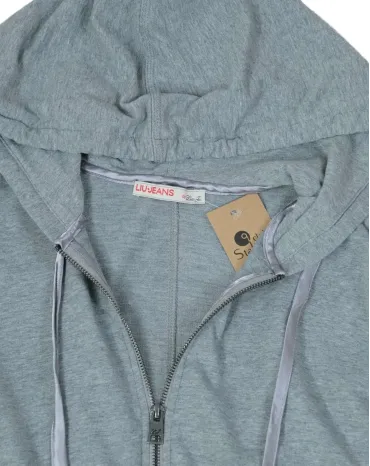 SUDADERA CORTA CON CAPUCHA MUJER GRIS CLARO