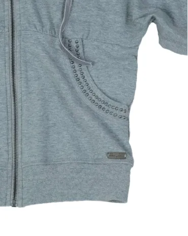 SUDADERA CORTA CON CAPUCHA MUJER GRIS CLARO