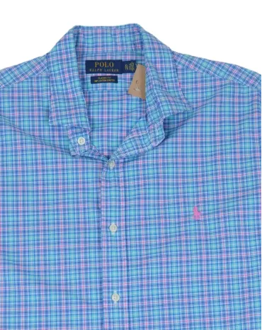 CAMISA POLO RALPH LAUREN HOMBRE AZUL CLARO Y ROSA A CUADROS