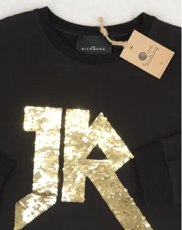 JOHN RICHMOND SUDADERA MUJER NEGRA LOGO JR LENTEJUELAS - EXCLUSIVA A++