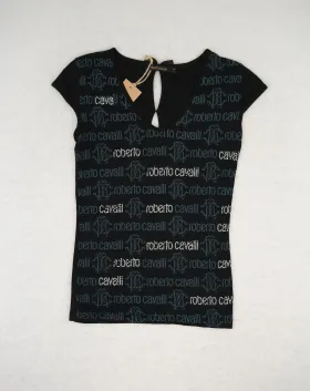 ROBERTO CAVALLI TOP MUJER NEGRO LOGO RC LENTEJUELAS - EXCLUSIVA A++