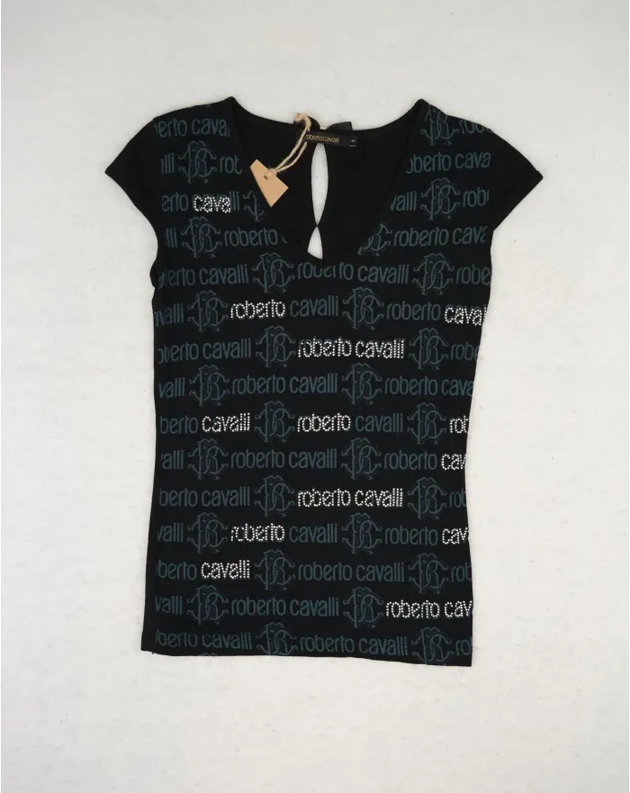 ROBERTO CAVALLI TOP MUJER NEGRO LOGO RC LENTEJUELAS - EXCLUSIVA A++