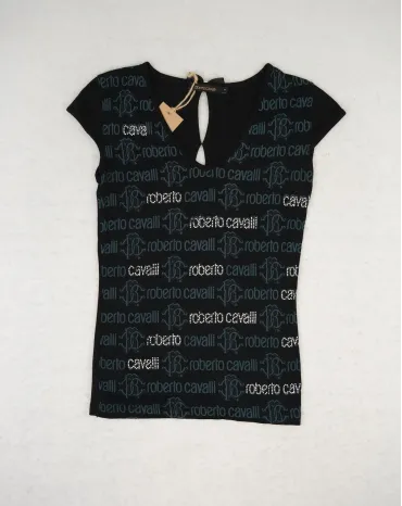 ROBERTO CAVALLI TOP MUJER NEGRO LOGO RC LENTEJUELAS - EXCLUSIVA A++