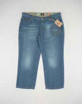 JEANS MUJER DOLCE & GABBANA PIRATA AZUL MEDIO CAPRI CON BORDADO D&G