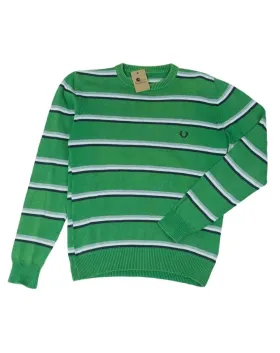 JERSEY FRED PERRY HOMBRE VERDE CON RAYAS BLANCO Y AZUL MARINO