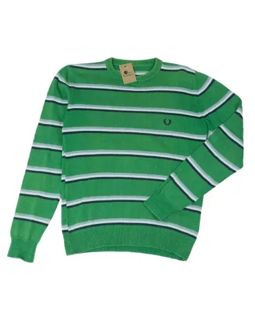 JERSEY FRED PERRY HOMBRE VERDE CON RAYAS BLANCO Y AZUL MARINO