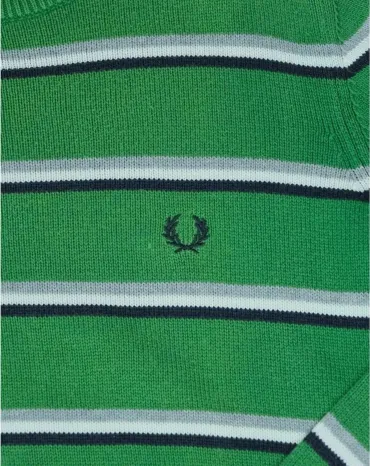 JERSEY FRED PERRY HOMBRE VERDE CON RAYAS BLANCO Y AZUL MARINO