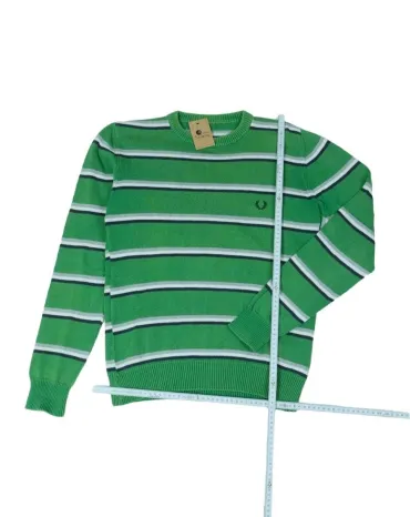 JERSEY FRED PERRY HOMBRE VERDE CON RAYAS BLANCO Y AZUL MARINO